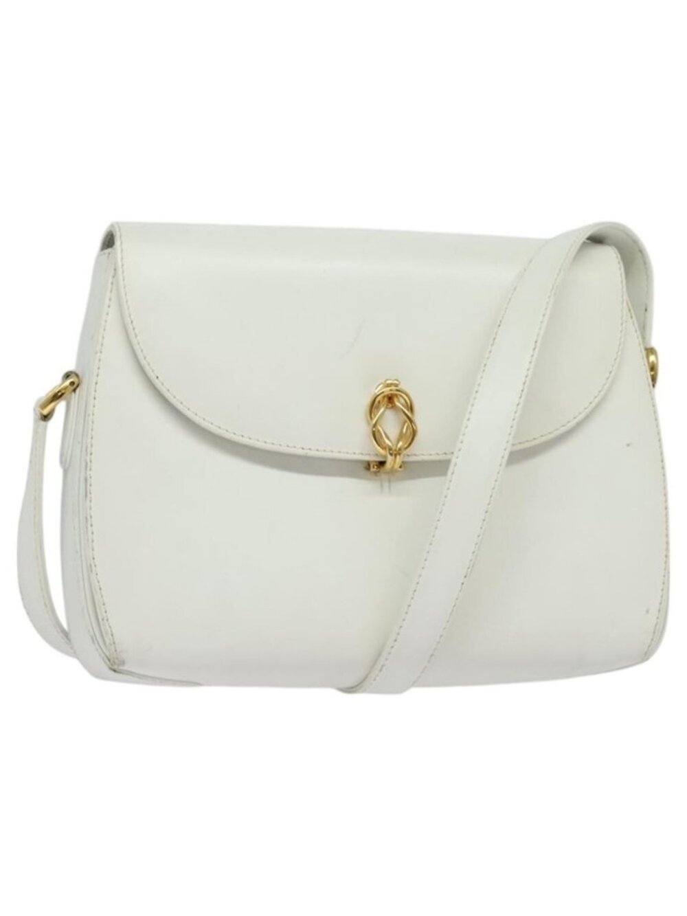 Authentic GUCCI Shoulder Bag Leather White Gold